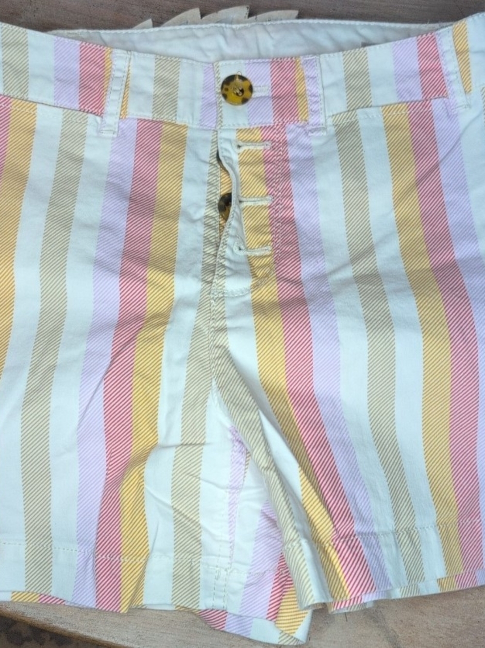 Old Navy 3.5 in Seam: Striped Button-Front Shorts - Gold, Red, Purple, Cream